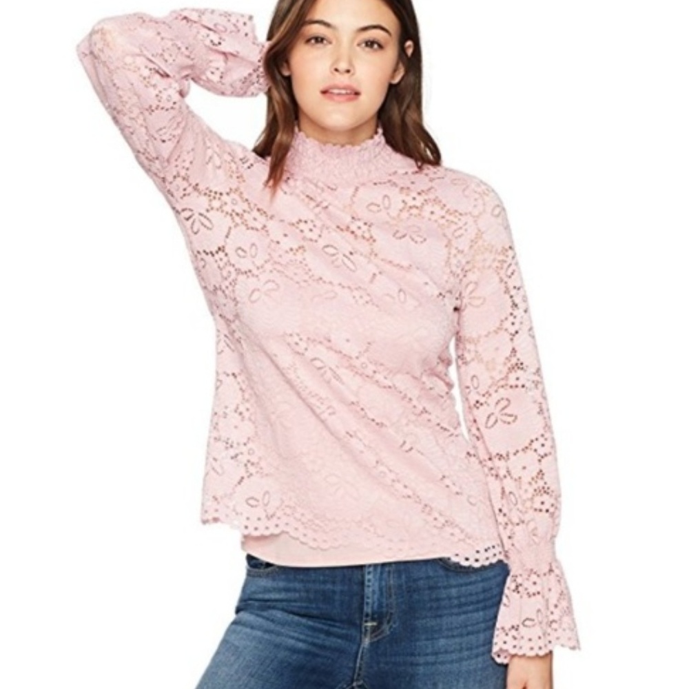 Adrianna Papell Lilac Mist Mock Neck Lace Blouse